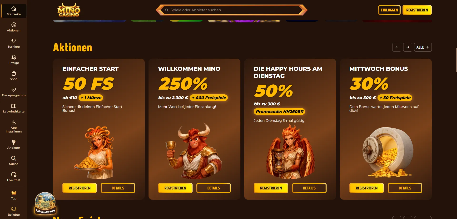 Bonus di benvenuto Mino Casino &mdash; fino a &euro;2300 e 400 giri gratis