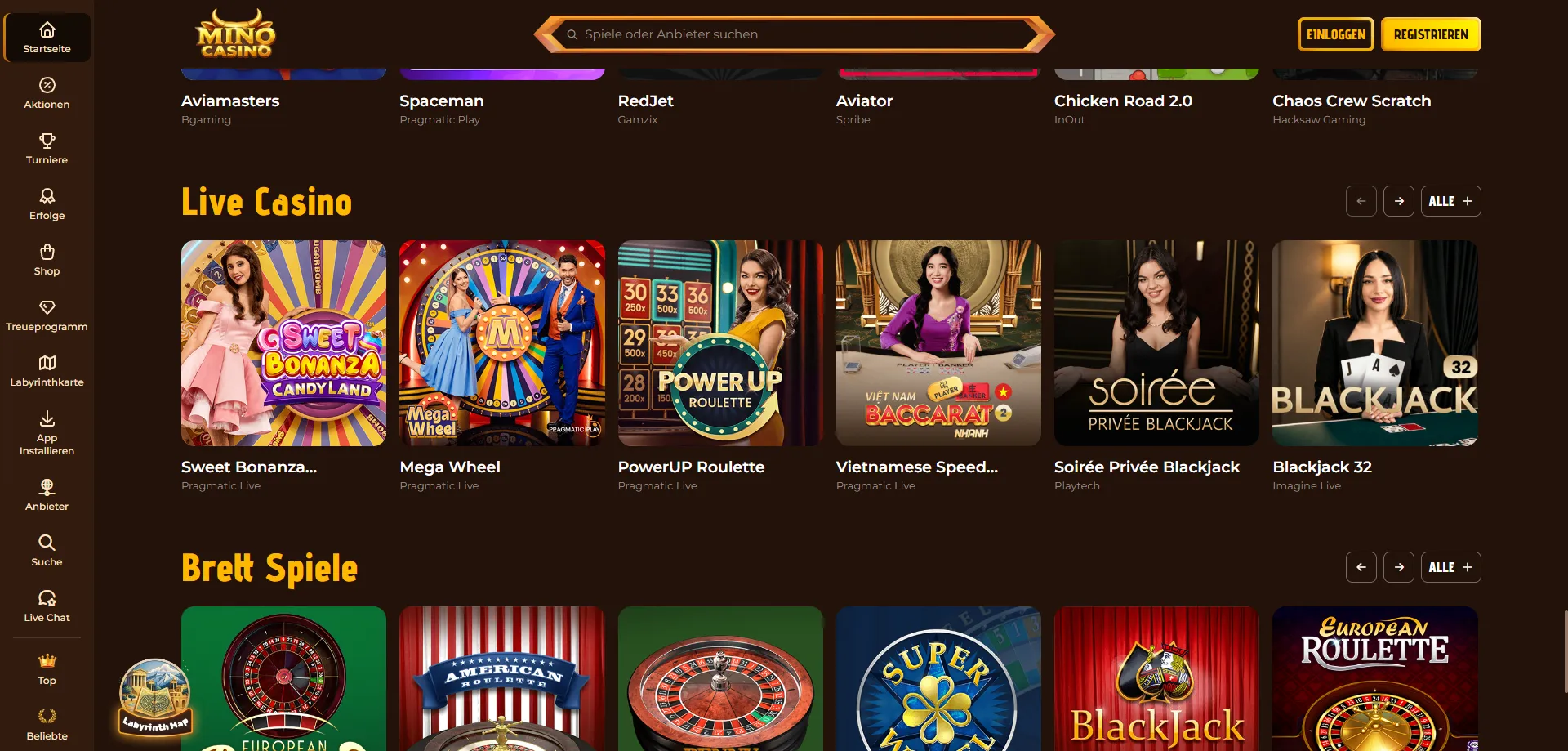 Tavoli live dealer su Mino Casino &mdash; Evolution e Playtech in streaming
