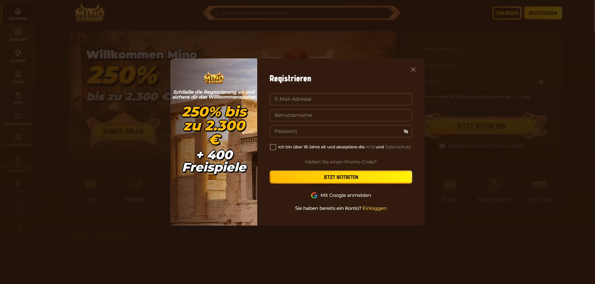 Registrazione Mino Casino &mdash; crea il tuo account in pochi minuti