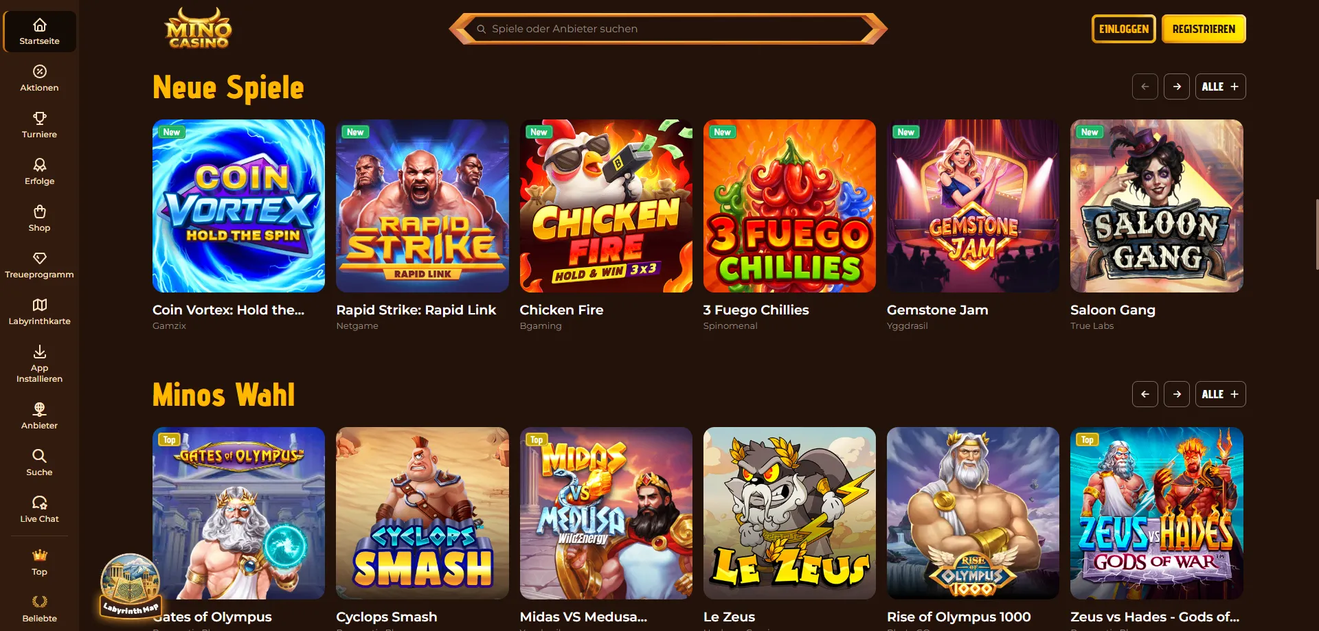 Giochi di slot su Mino Casino mobile — catalogo da 9.000 titoli
